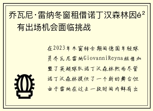 乔瓦尼·雷纳冬窗租借诺丁汉森林因鲜有出场机会面临挑战