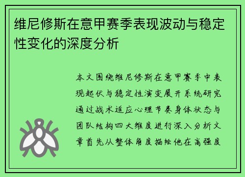维尼修斯在意甲赛季表现波动与稳定性变化的深度分析